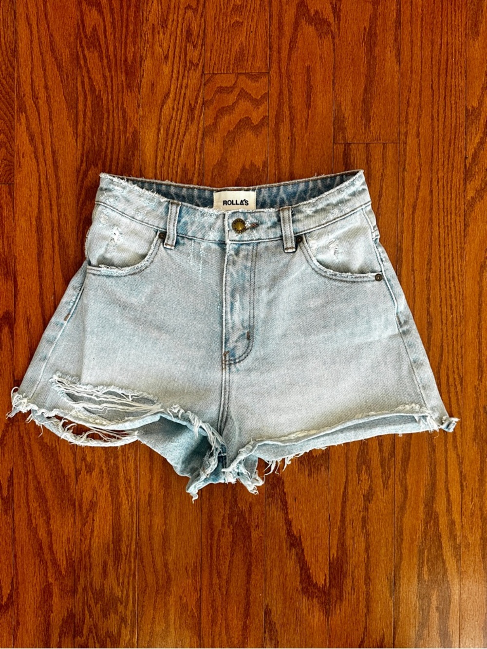 ROLLA'S Dusters Distressed Denim High-Rise Shorts Light Wash 24
